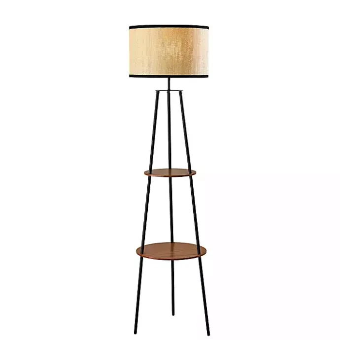 Outlet Kirklands Home & Walnut Shelves Savannah Floor Lamp Black