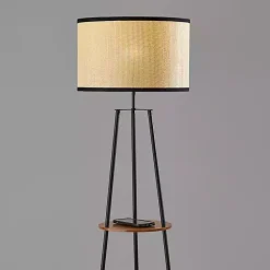 Outlet Kirklands Home & Walnut Shelves Savannah Floor Lamp Black