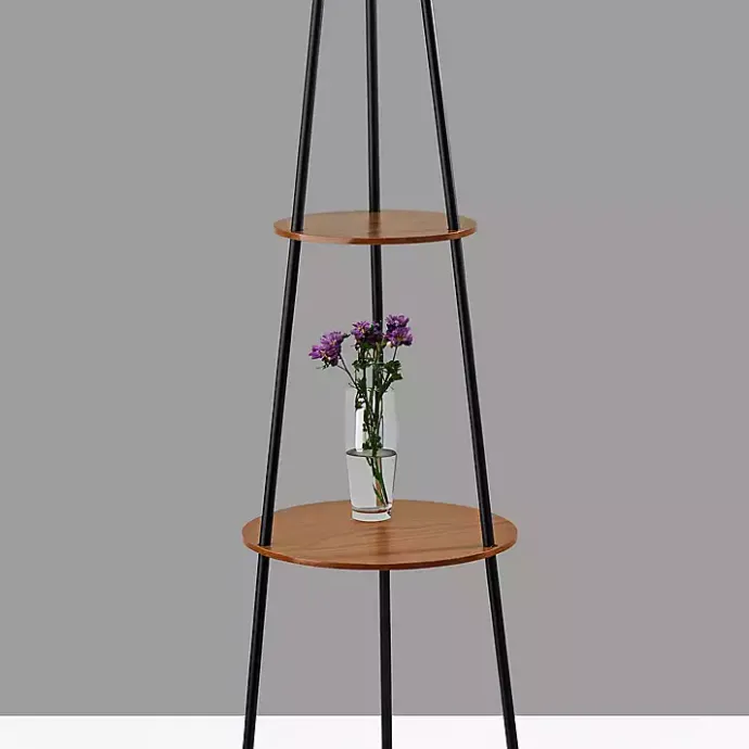 Outlet Kirklands Home & Walnut Shelves Savannah Floor Lamp Black