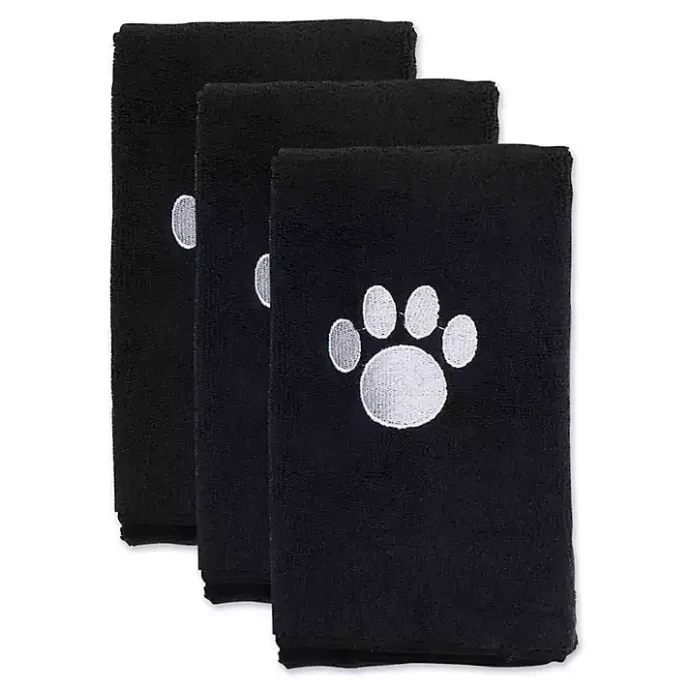 Kirklands Home Black & White Embroidered Paw Pet Towels, Set of 3
