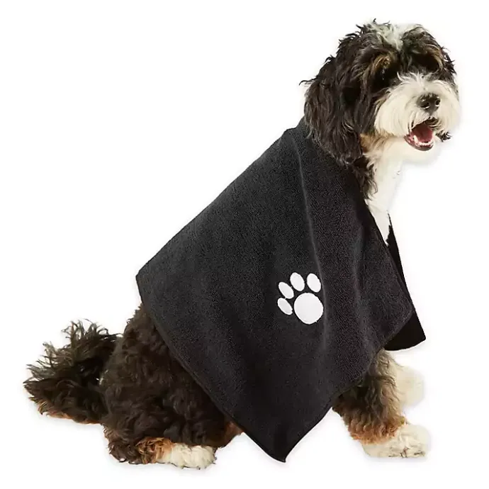 Kirklands Home Black & White Embroidered Paw Pet Towels, Set of 3