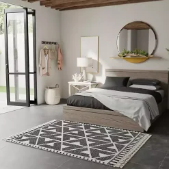 Sale Kirklands Home & White Geometric Shag Area Rug, 8x10 Black