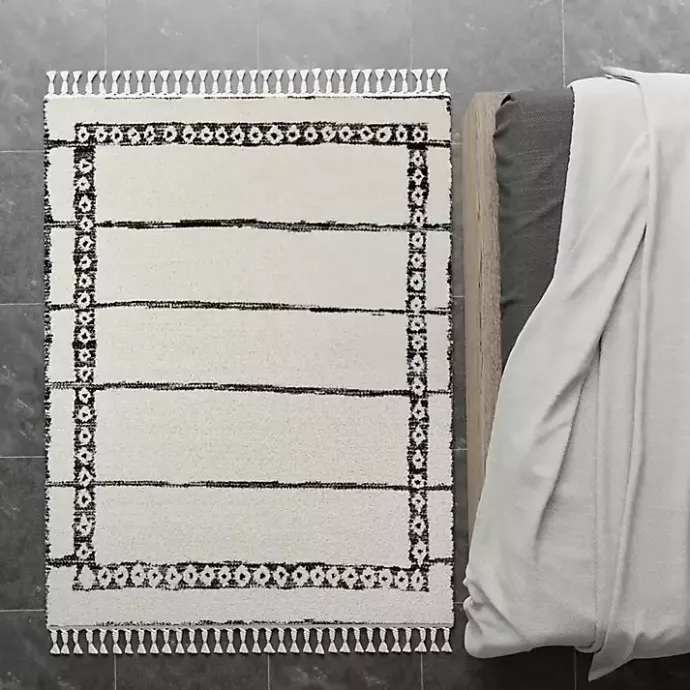 Best Kirklands Home & White Striped Block Border Area Rug, 8x10 Black