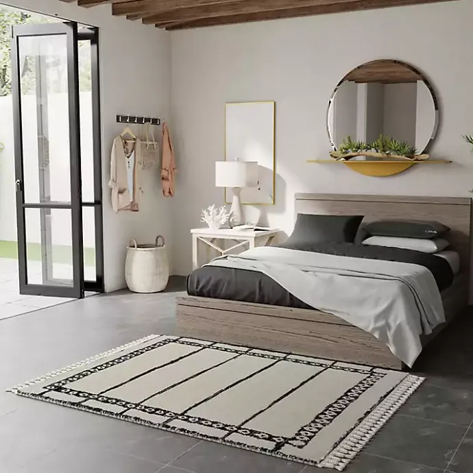 Best Kirklands Home & White Striped Block Border Area Rug, 8x10 Black