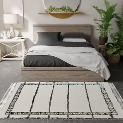 Best Kirklands Home & White Striped Block Border Area Rug, 8x10 Black