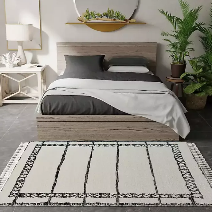 Best Kirklands Home & White Striped Block Border Area Rug, 8x10 Black