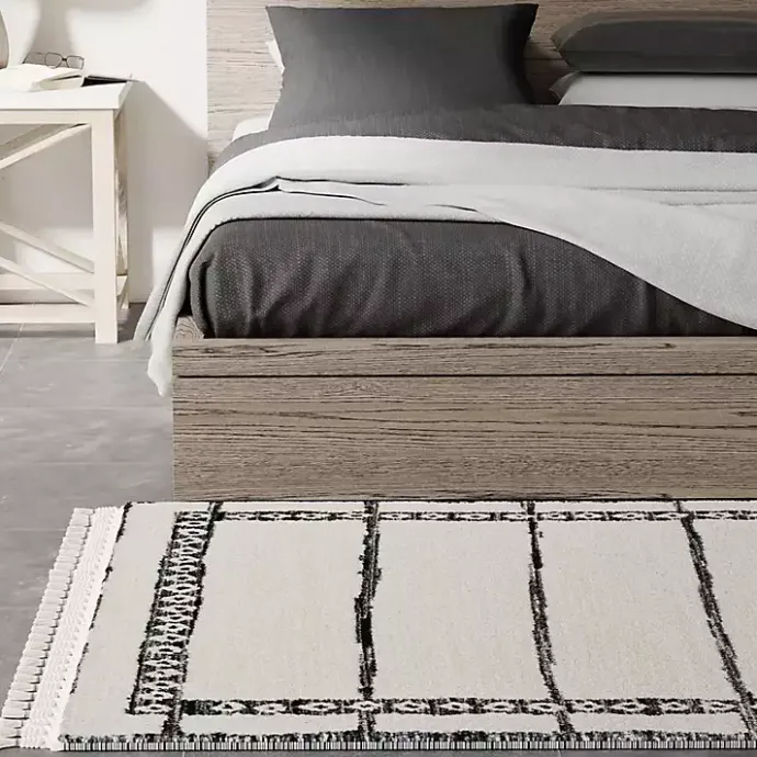 Best Kirklands Home & White Striped Block Border Area Rug, 8x10 Black