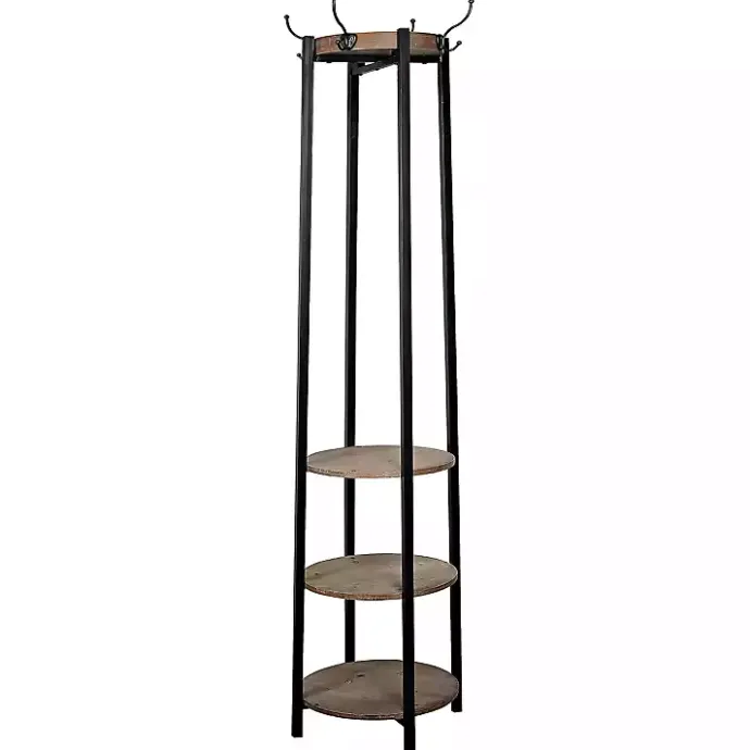 Outlet Kirklands Home Black and Brown Wood and Metal Shelf Coat Rack