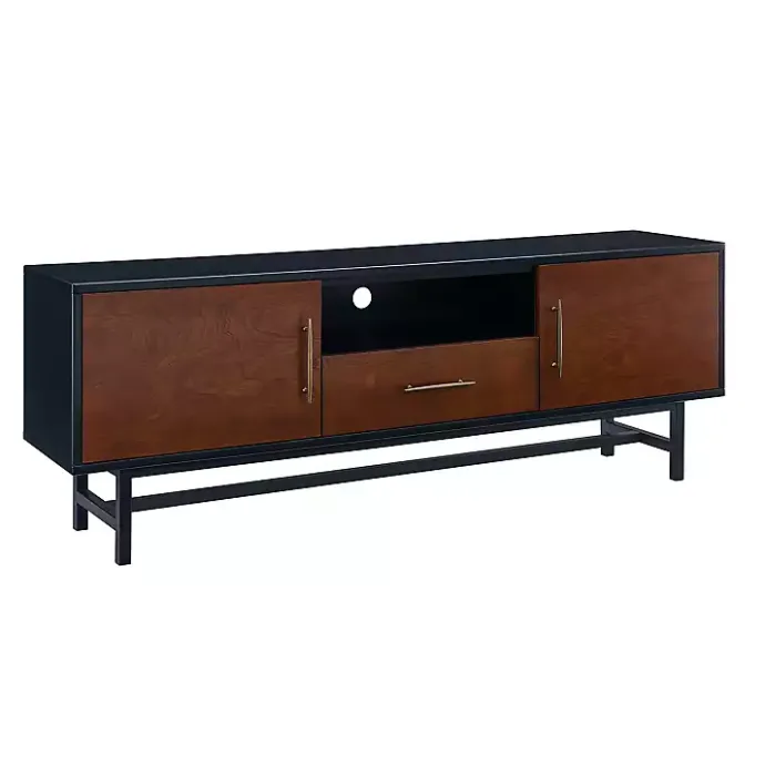 Best Kirklands Home Black and Wood 2-Door Media Cabinet Brown