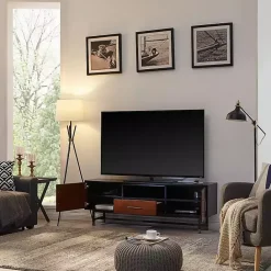 Best Kirklands Home Black and Wood 2-Door Media Cabinet Brown