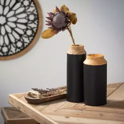 New Kirklands Home Black and Brown Wood Vases, Set of 2