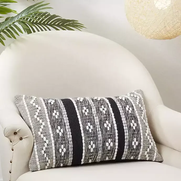 Outlet Kirklands Home and Cream Woven Pattern Lumbar Pillow Black