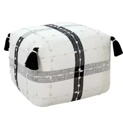 Outlet Kirklands Home Black and Ivory Textured Plaid Pouf