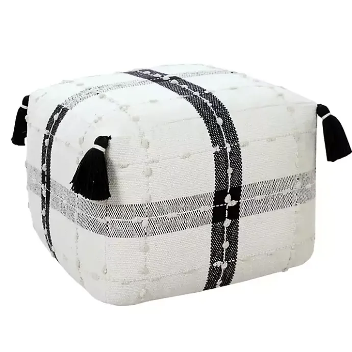 Outlet Kirklands Home Black and Ivory Textured Plaid Pouf