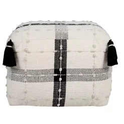 Outlet Kirklands Home Black and Ivory Textured Plaid Pouf