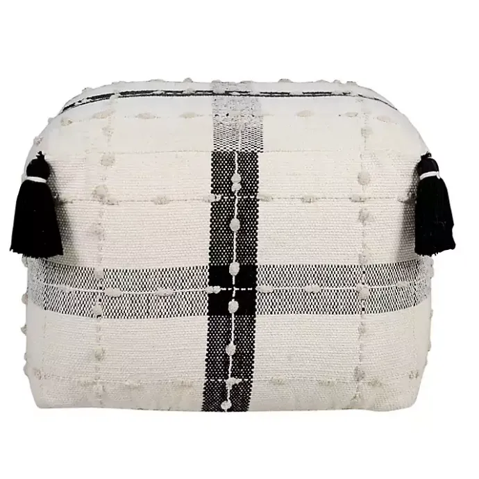 Outlet Kirklands Home Black and Ivory Textured Plaid Pouf