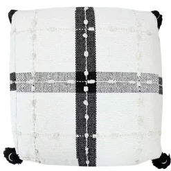 Outlet Kirklands Home Black and Ivory Textured Plaid Pouf