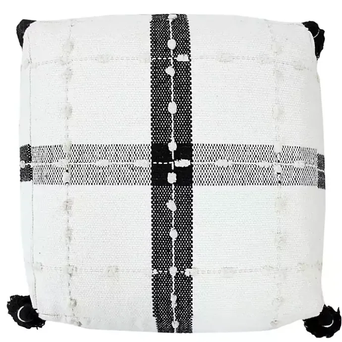 Outlet Kirklands Home Black and Ivory Textured Plaid Pouf