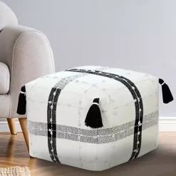 Outlet Kirklands Home Black and Ivory Textured Plaid Pouf