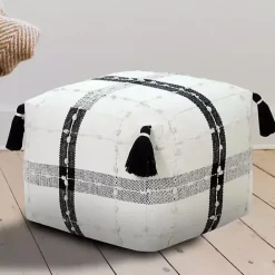 Outlet Kirklands Home Black and Ivory Textured Plaid Pouf