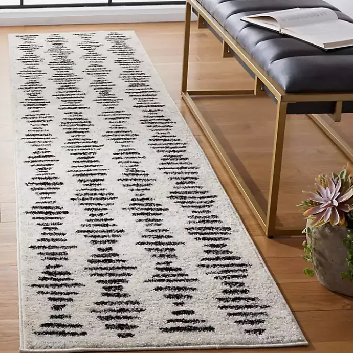 Sale Kirklands Home Black and Ivory Tulum Geometric Runner, 2x8