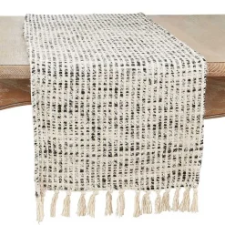 Best Kirklands Home Black and Ivory Woven Stripe Table Runner