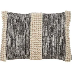 Kirklands Home Black and Natural Pom Pom Stripe Lumbar Pillow