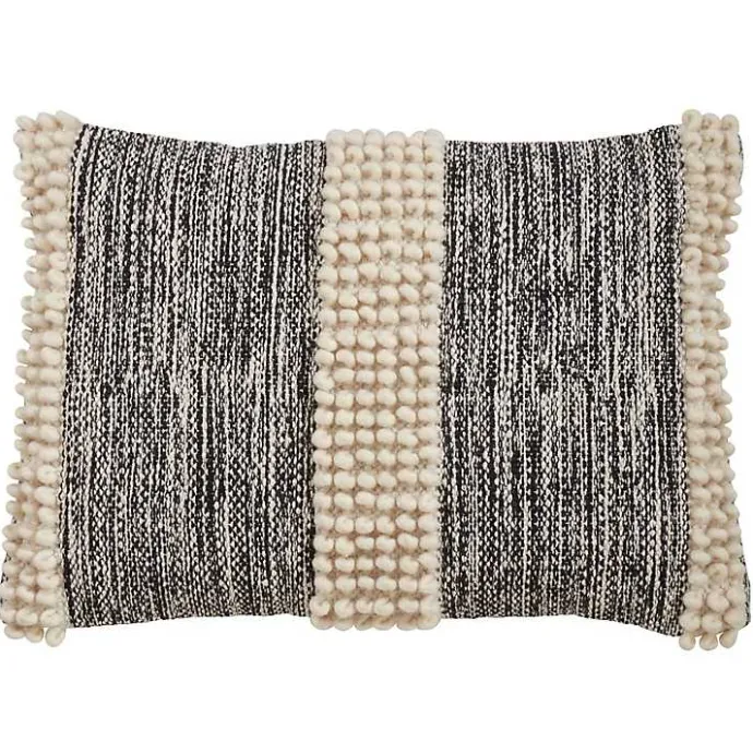 Kirklands Home Black and Natural Pom Pom Stripe Lumbar Pillow