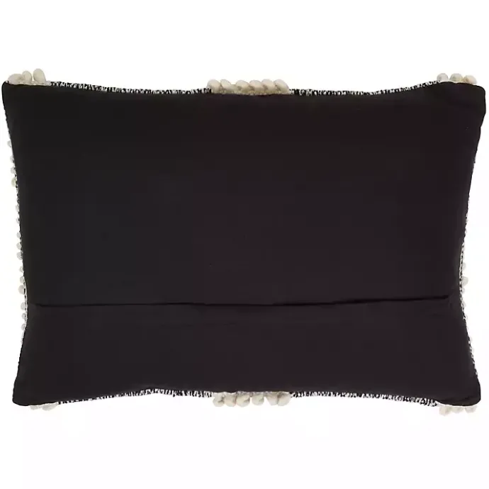Kirklands Home Black and Natural Pom Pom Stripe Lumbar Pillow