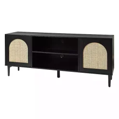 Outlet Kirklands Home and Natural Rattan Media Cabinet Black