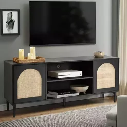 Outlet Kirklands Home and Natural Rattan Media Cabinet Black