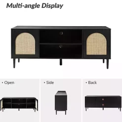 Outlet Kirklands Home and Natural Rattan Media Cabinet Black