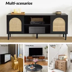 Outlet Kirklands Home and Natural Rattan Media Cabinet Black