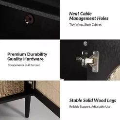 Outlet Kirklands Home and Natural Rattan Media Cabinet Black