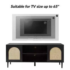 Outlet Kirklands Home and Natural Rattan Media Cabinet Black