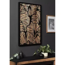 Outlet Kirklands Home Black and Natural Wood Botanical Wall Plaque