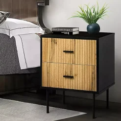 Clearance Kirklands Home Black and Natural Wood 2-Drawer Nightstand