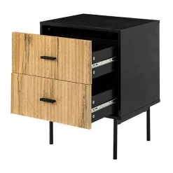 Clearance Kirklands Home Black and Natural Wood 2-Drawer Nightstand
