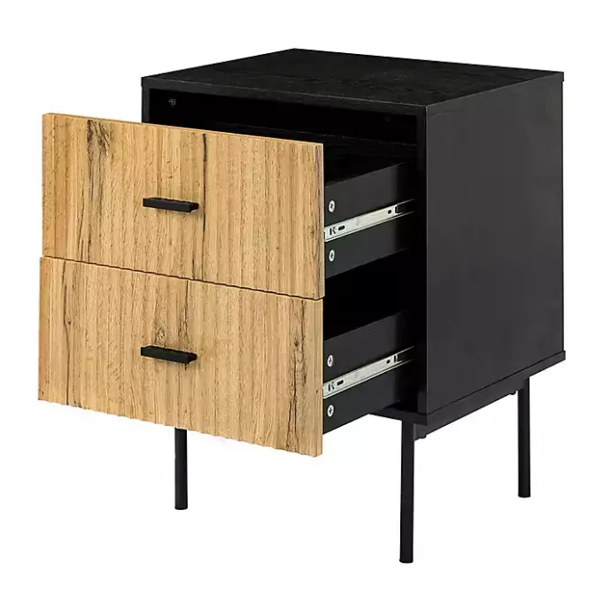 Clearance Kirklands Home Black and Natural Wood 2-Drawer Nightstand