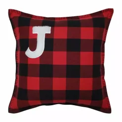 Discount Kirklands Home Black and Red Buffalo Plaid Monogram J Pillow
