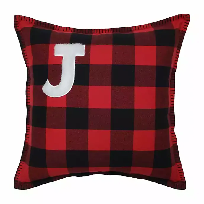 Discount Kirklands Home Black and Red Buffalo Plaid Monogram J Pillow