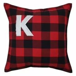 Sale Kirklands Home Black and Red Buffalo Plaid Monogram K Pillow