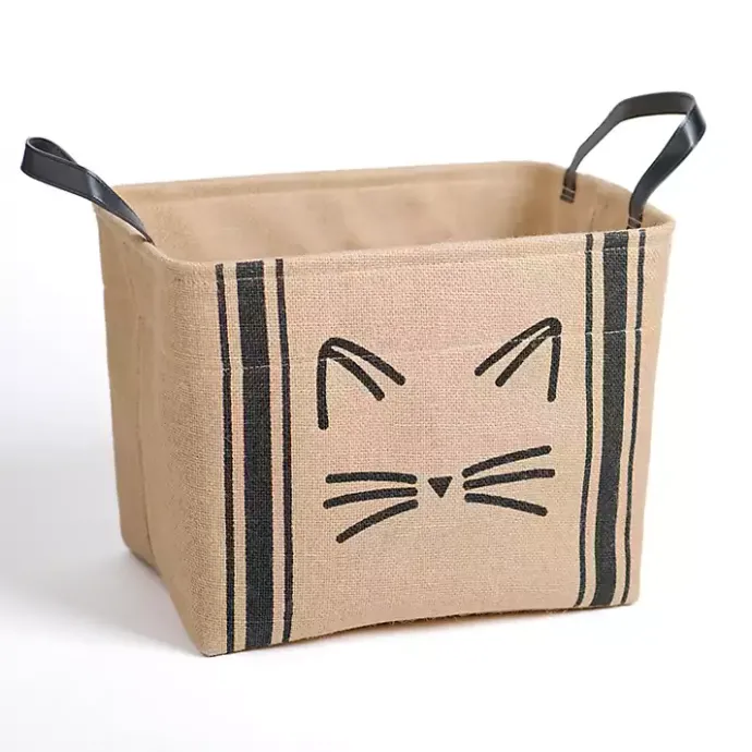 Outlet Kirklands Home Black and Cat Jute Storage Bin Tan