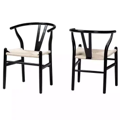 Outlet Kirklands Home and Tan Wishbone Dining Chairs, Set of 2 Black