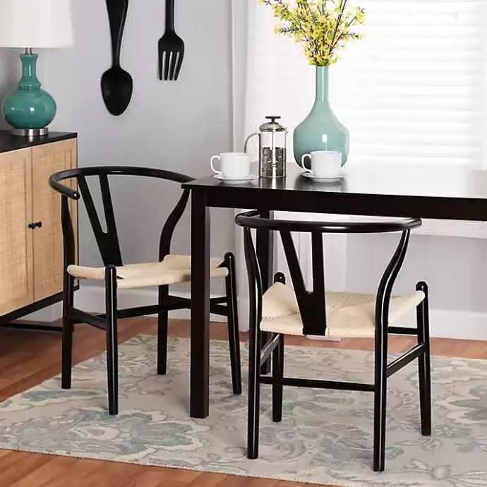 Outlet Kirklands Home and Tan Wishbone Dining Chairs, Set of 2 Black