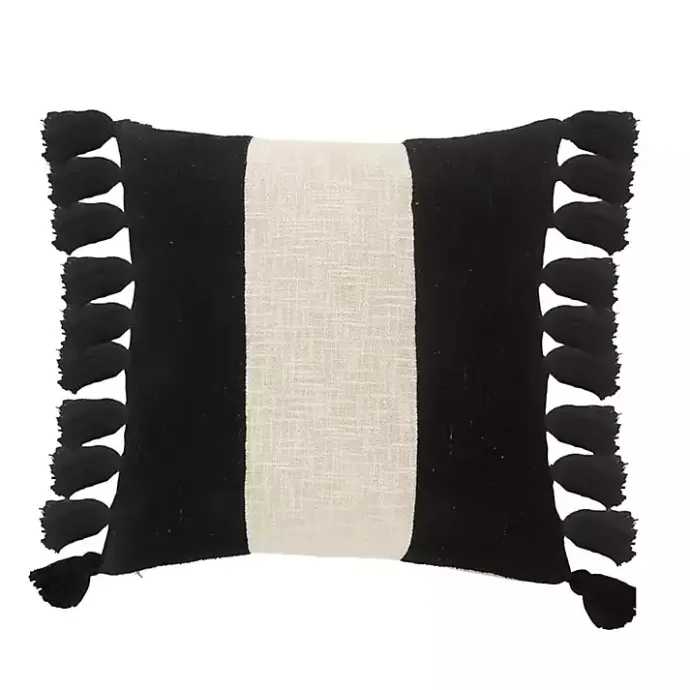 Sale Kirklands Home Black and White Cotton Throw Pillow with Tassels