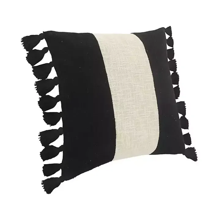Sale Kirklands Home Black and White Cotton Throw Pillow with Tassels