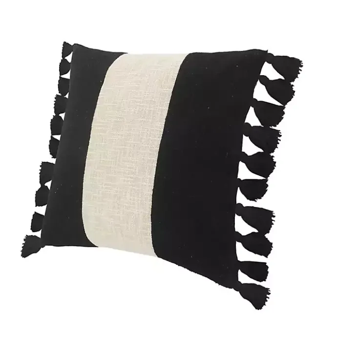 Sale Kirklands Home Black and White Cotton Throw Pillow with Tassels