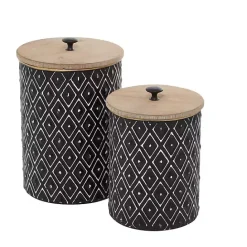 Sale Kirklands Home and White Embossed Diamond Jars, Set of 2 Black