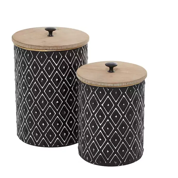 Sale Kirklands Home and White Embossed Diamond Jars, Set of 2 Black
